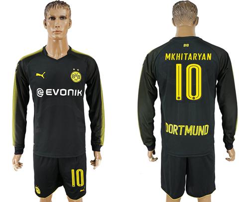Dortmund #10 Mkhitaryan Away Long Sleeves Soccer Club Jersey - Click Image to Close